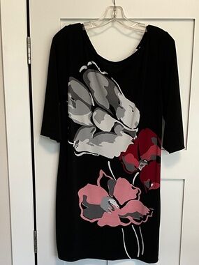 Leota Black Tunic with Pink and Red Floral Print
